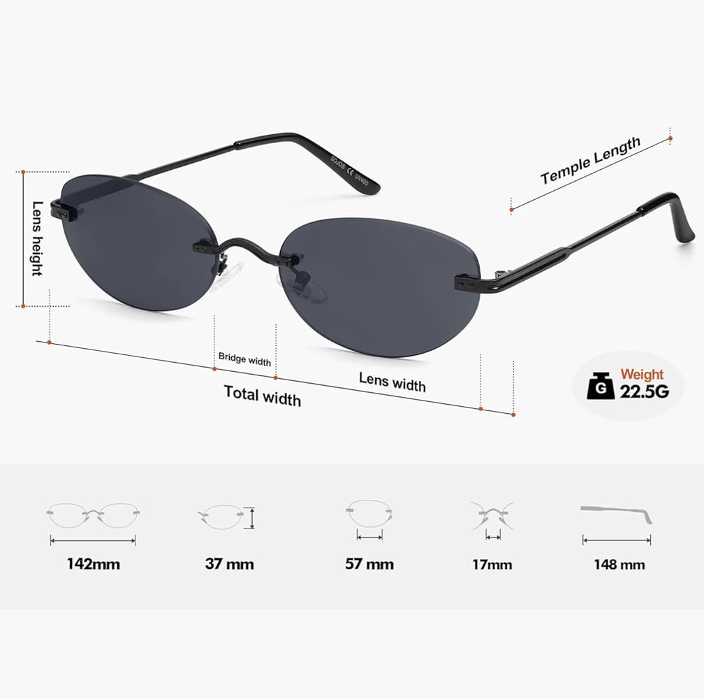 Liora Isabella Model in Minimalist Vintage Rimless Ovale Sunglasses Slim Frame for Women Timeless... | Amazon (IT)