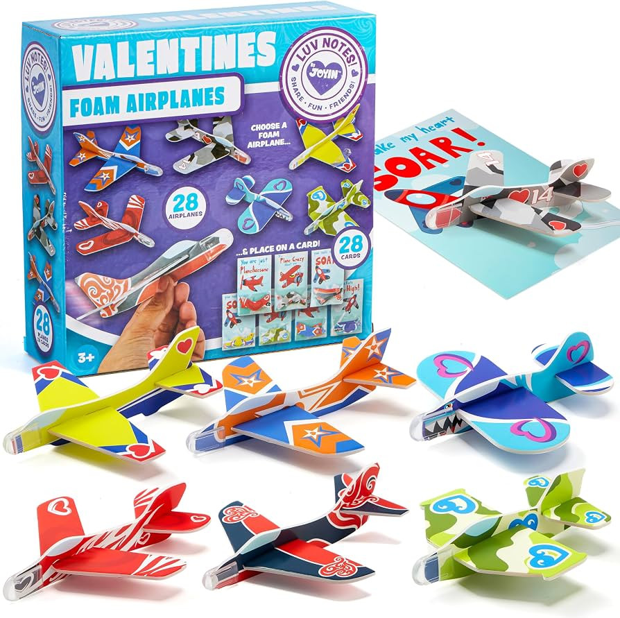 JOYIN 28 Pack Valentines Day Gifts Cards, Valentine's Greeting Cards for Kids with Foam Airplanes... | Amazon (US)