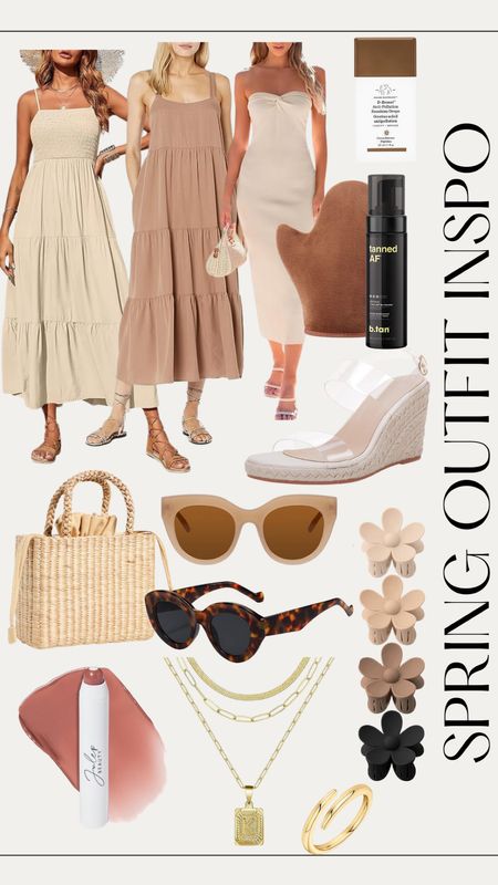 Spring outfit inspo / amazon outfit, amazon fashion, amazon finds, spring dress, spring outfit, vacation outfit, sunglasses, nude lip, beach purse, vacation purse. Self tanner, tanning at home 

#LTKsalealert #LTKfindsunder50 #LTKshoecrush