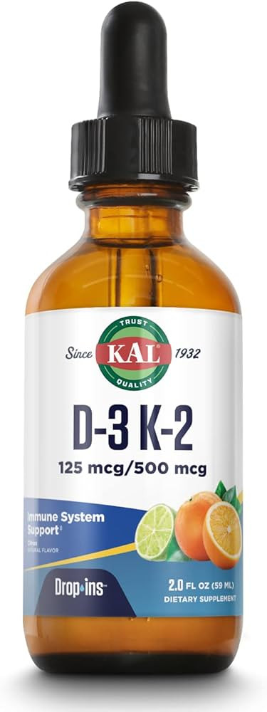 KAL D3 K2 DropIns 125 mcg / 500 mcg Liquid Vitamin D3 K2 Drops, Bone Health, Heart Health and Imm... | Amazon (US)