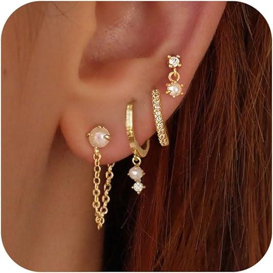 Gold Earrings for Women, 14k Gold Plated Dangle Huggie Earrings for Women Trendy Dainty Gold Hoop... | Amazon (US)