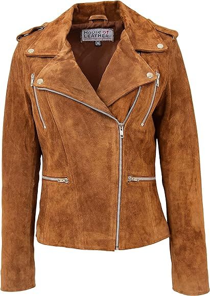 House Of Leather Womens Real Suede Biker Jacket Cross Zip Fastening Style Skylar | Amazon (UK)