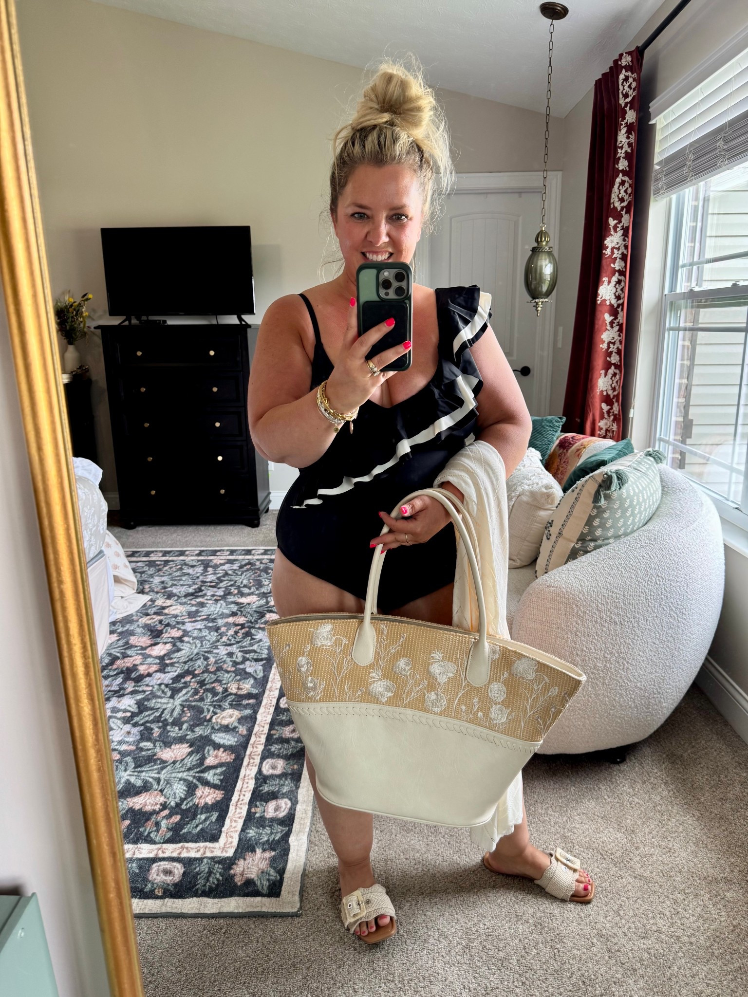 Give me a high end bathing suit look but make it WALMART!! This ruffle top one piece is life! Full backside coverage & great support up top! I’m in my true XL

This floral embroidered tote would be the cutest pool bag & also linked a darling knit coverup!

#LTKOver40 #LTKSwim #LTKMidsize