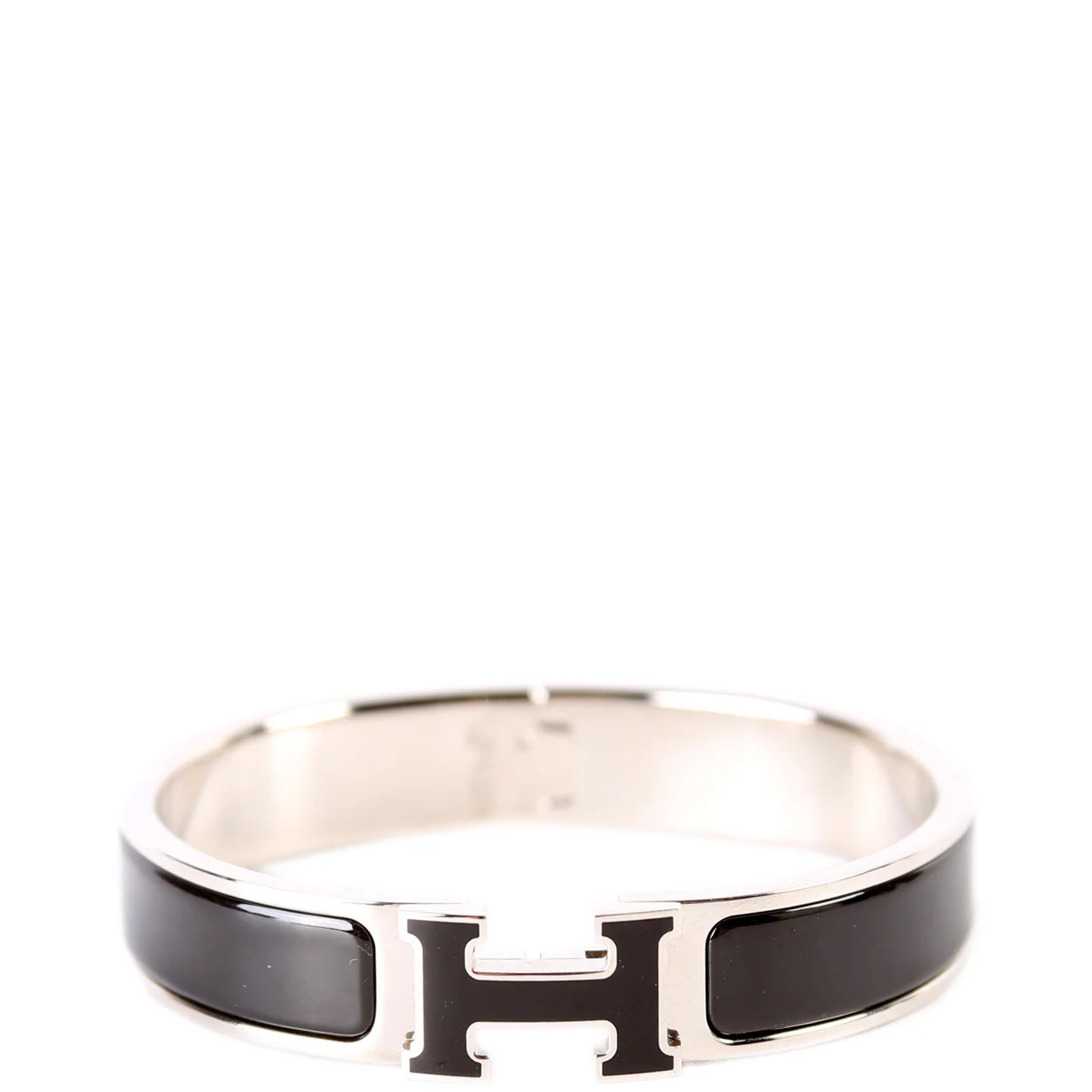 Enamel H Clic Clac Narrow PM Bracelet Black | Keeks Designer Handbags