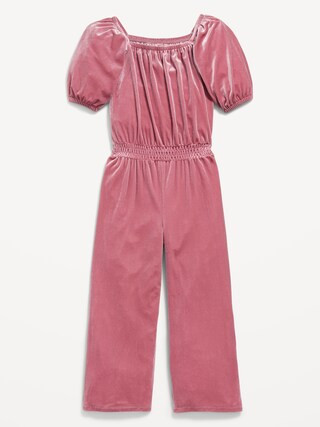 Cozy Velvet Puff-Sleeve Smocked Jumpsuit for Girls | Old Navy (US)