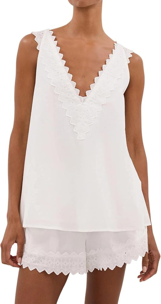 Dsewpaur Women's 2 Piece Summer Lace Matching Set Sleeveless V Neck Top Shorts Casual Vacation Lo... | Amazon (US)