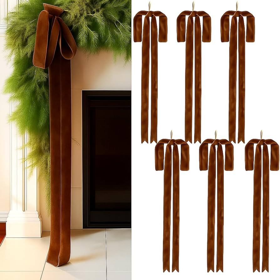 Janinka 6 Pcs Light Brown Large Christmas Velvet Bow Ornament Vintage Decor. | Amazon (US)
