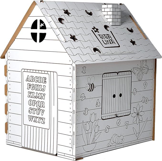 Cardboard Playhouse, Coloring Playhouse for Indoor & Outdoor Fun for Kids With Operable Door & Wi... | Amazon (US)