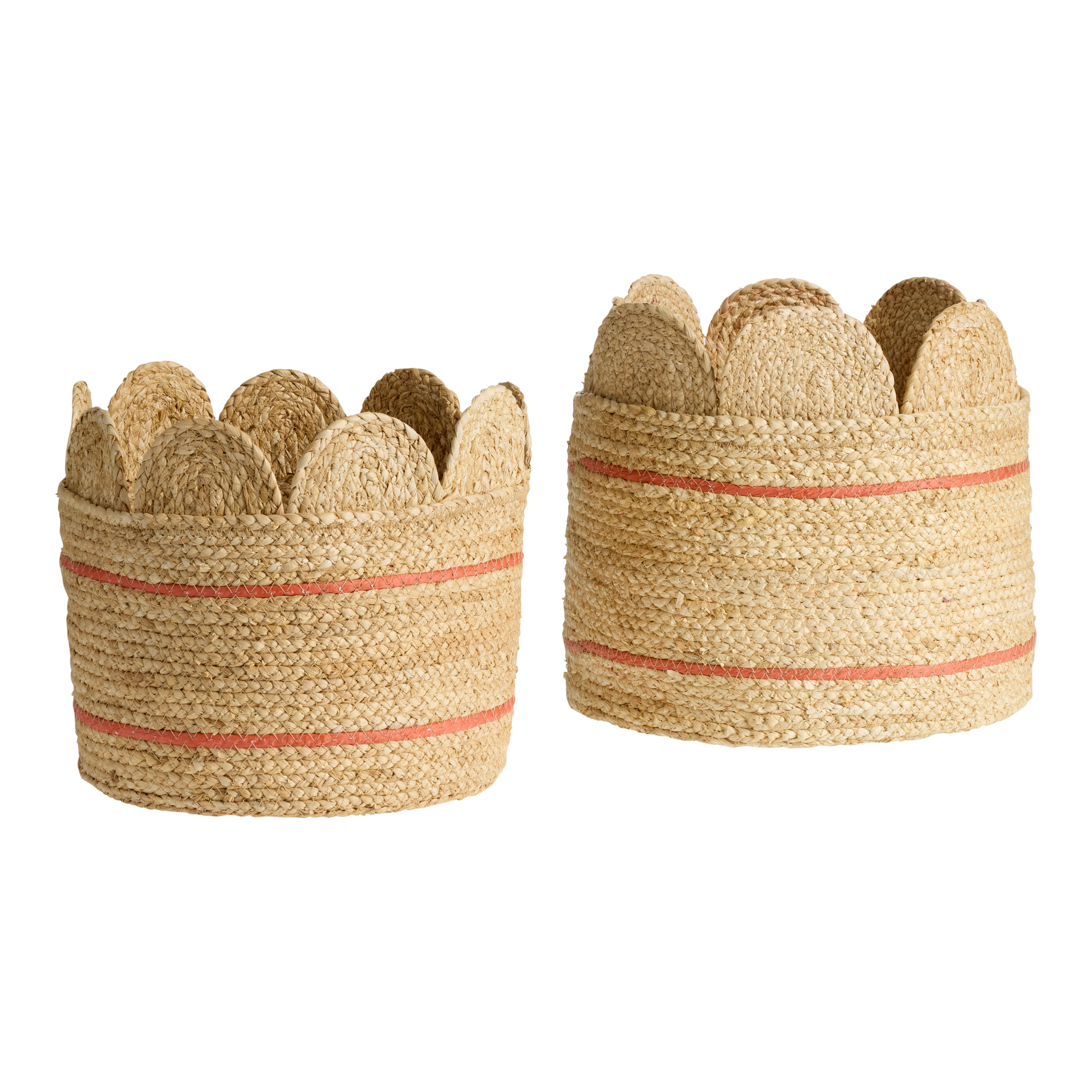 Coral and Natural Corn Leaf Scalloped Basket - World Market | World Market