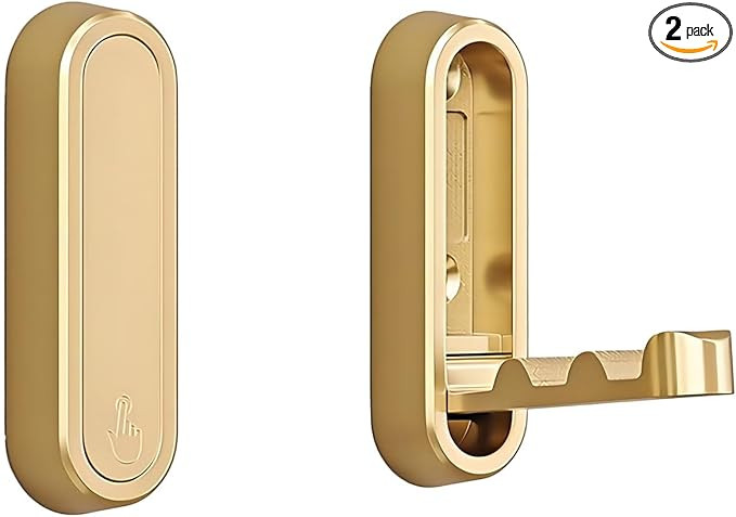 Brushed Gold Foldable Towel Hooks for Bathroom 2 Pack,Wall Hooks for Hanging Heavy Duty Coat Robe... | Amazon (US)
