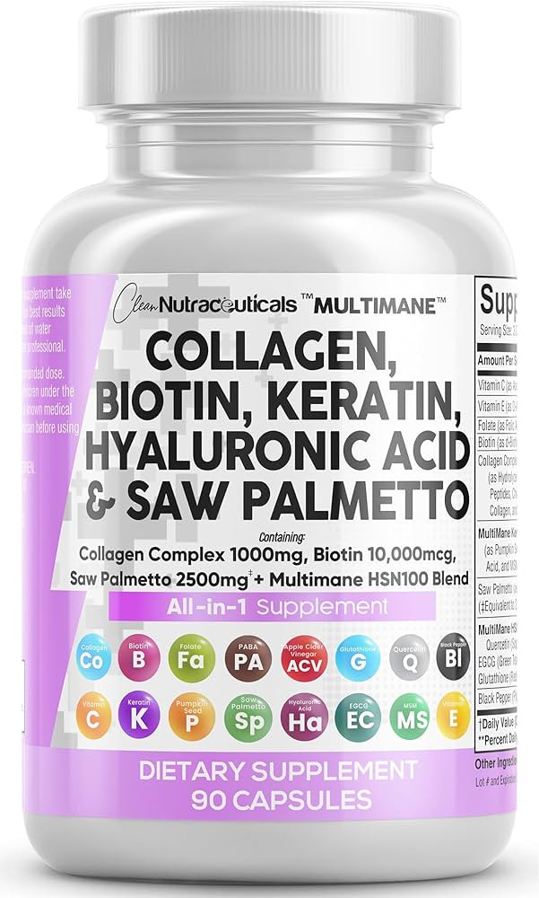 Collagen Pills 1000mg Biotin 10000mcg Keratin Saw Palmetto 2500mg Hyaluronic Acid - Hair Skin and... | Amazon (US)