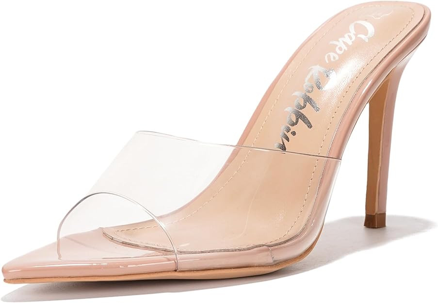 Cape Robbin Women's Clear Heels Sandals | 3.75 Inch Stiletto Open Toe | PU Leather Memory Foam In... | Amazon (US)