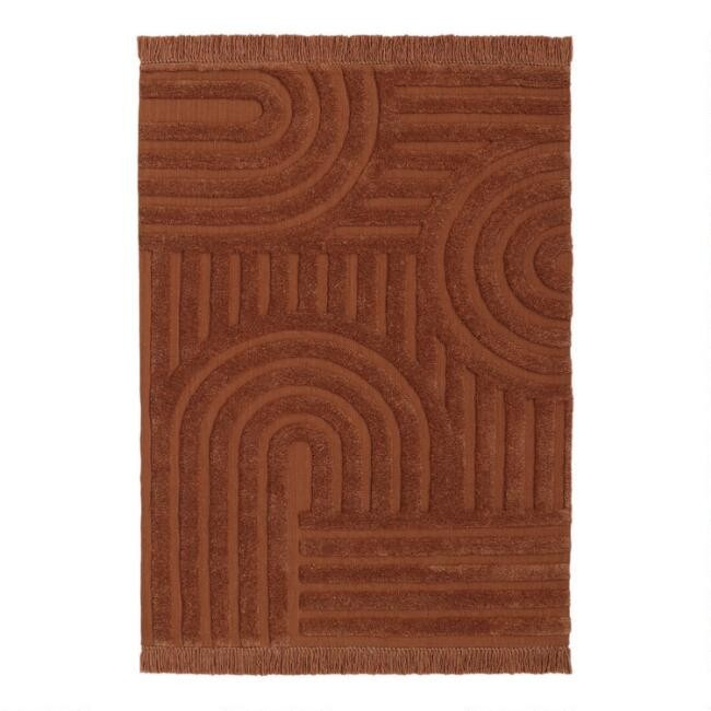 Rust Geometric Tufted Wool Arch Area Rug | World Market