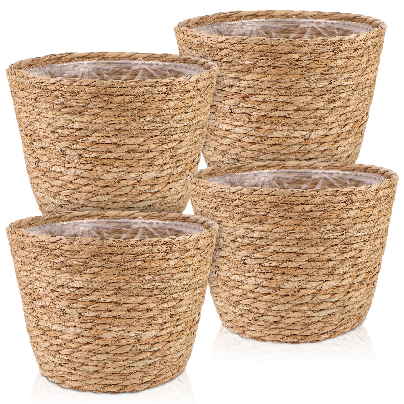 4 Pcs Large Premium Seagrass Planter Basket with Plastic Lining Natural Stylish Planter Baskets I... | Amazon (US)