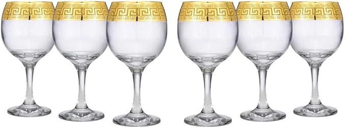 Elegant Wine Goblet - Stem Glasses 6-pc, Greek Key Inspired Hand Blowed | Amazon (US)