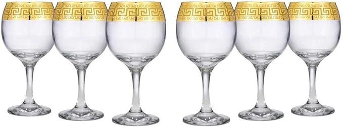 Elegant Wine Goblet - Stem Glasses 6-pc, Greek Key Inspired Hand Blowed | Amazon (US)
