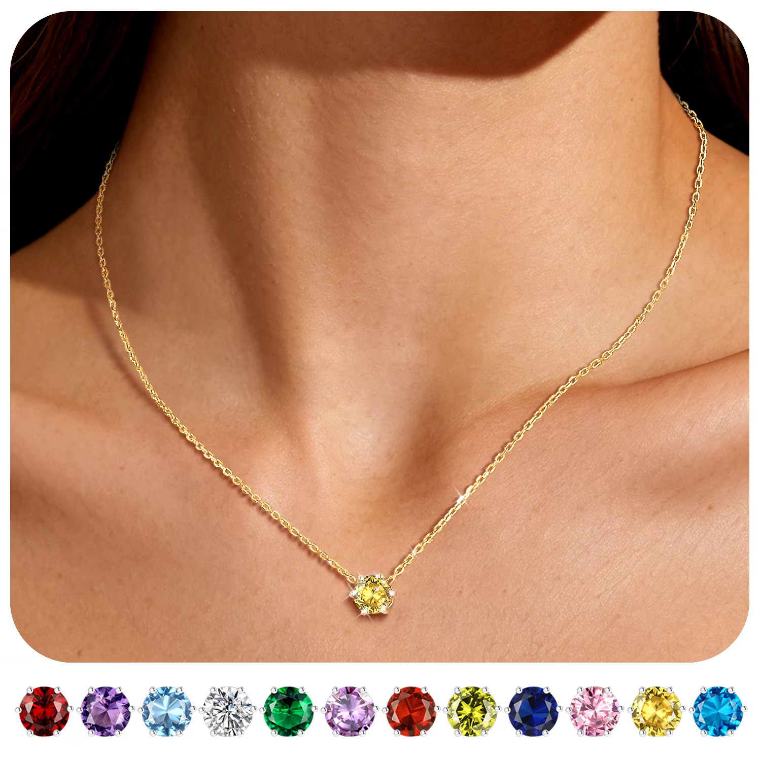 Bestyle Solitaire Birthstone Necklace for Women 14K Gold Plated Yellow Citrine Pendant Birthday Christmas Wedding Everyday Wear Jewelry Gifts - Walmart.com | Walmart (US)