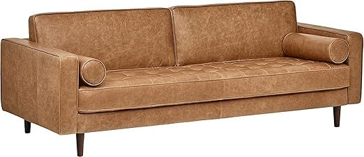 Amazon Brand – Rivet Aiden Mid-Century Modern Sofa Couch, 86.6"W, Cognac Leather | Amazon (US)