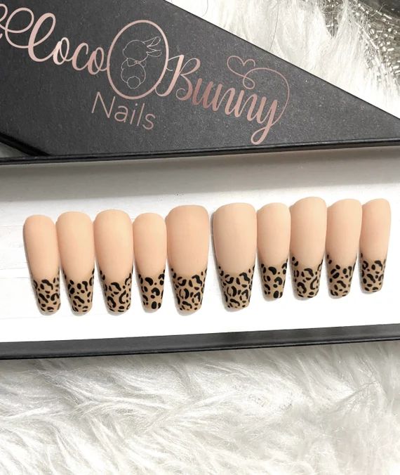FRENCH LEOPARD | press on nails | coffin | ballerina | cheetah press on nails | short | long | st... | Etsy (US)