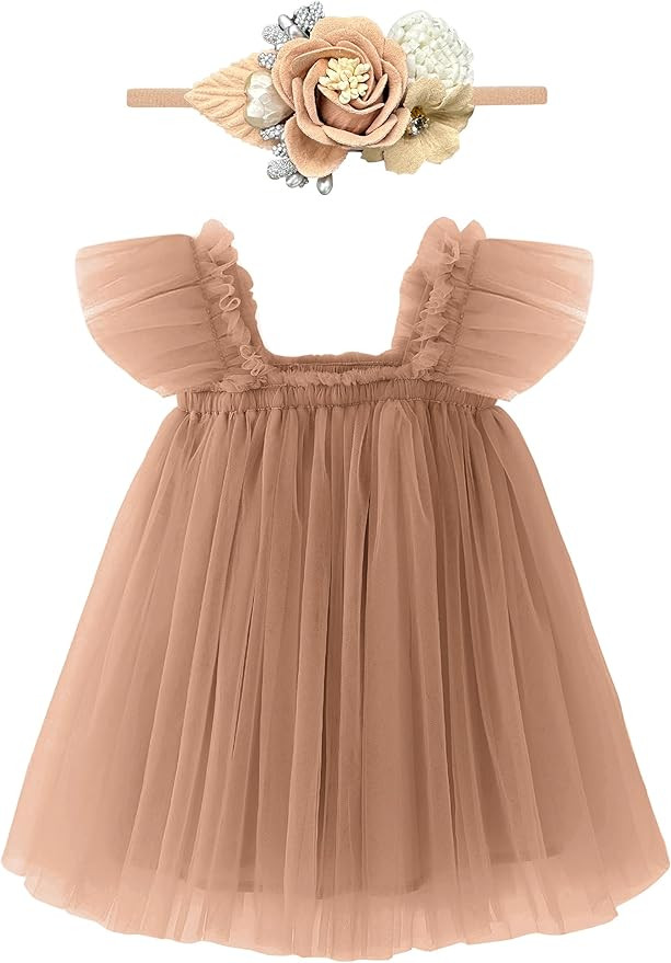 Baby Girl First Birthday Outfit Cake Smash 1st Birthday Dress with Flower Headband | Amazon (US)