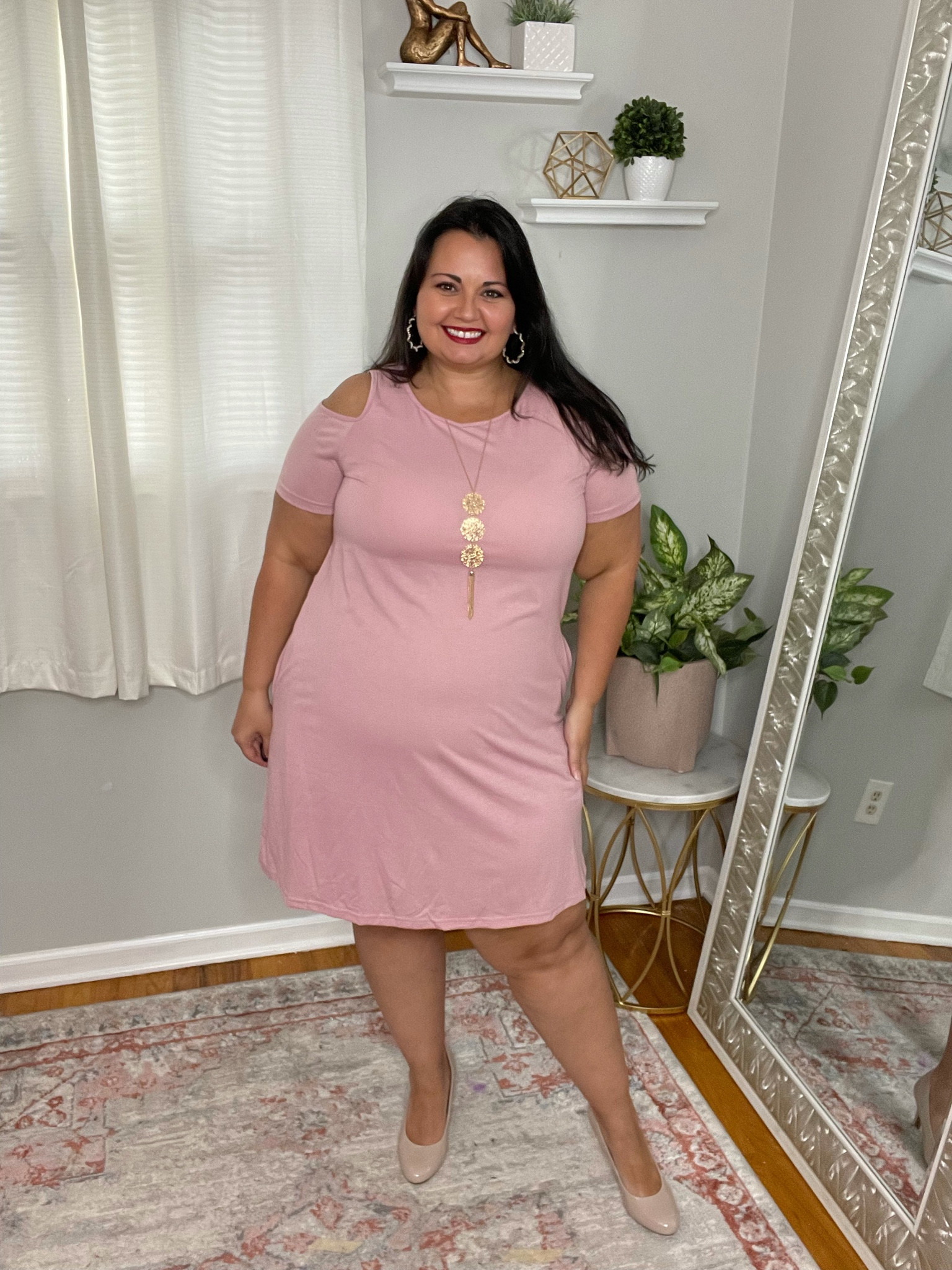This pink dress is a Cold Shoulder Plus Size Casual T-Shirt Swing Dress with Pockets from Amazon. Super comfortable and affordable! Wearing 14 plus. 

#LTKcurves #LTKunder50 #LTKstyletip