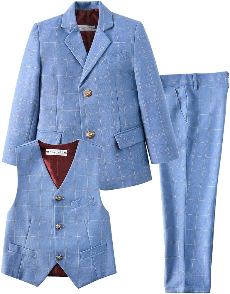 YuanLu 3 Piece Kids Boys' Formal Blazer Vest and Pants Dress Suits Set for Party | Amazon (US)