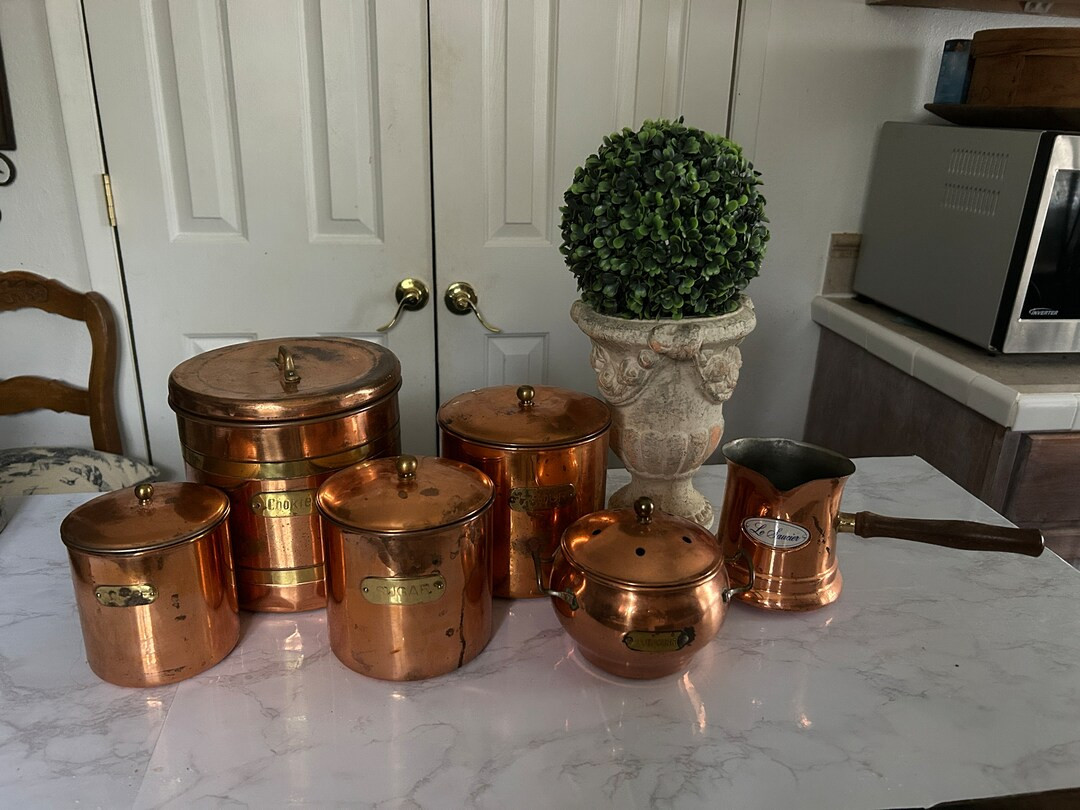 Vintage Copper Canister Set and Gravy Boat - Etsy | Etsy (US)