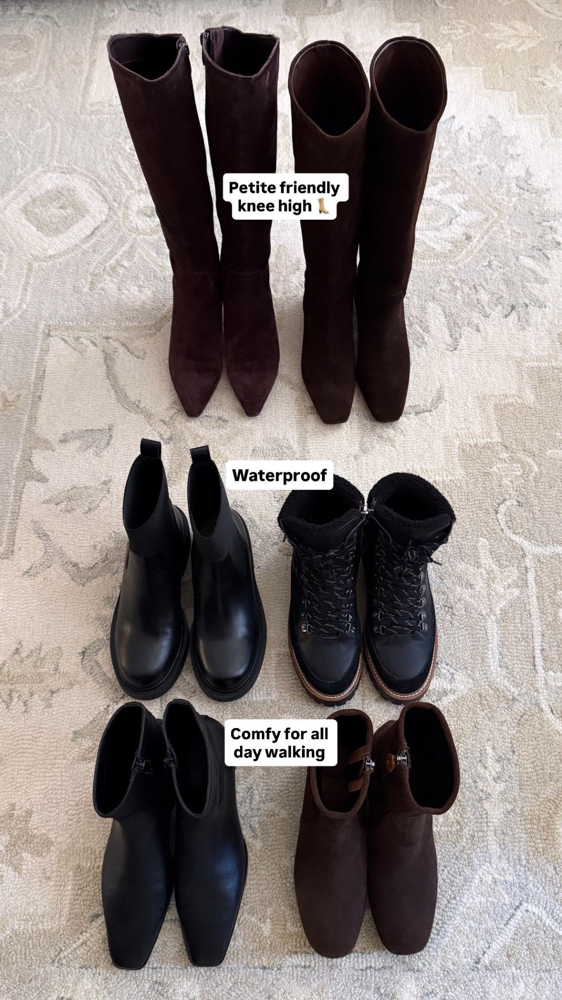 Top row: petite friendly tall boots 5.5. Natrualizer i got narrow calf, Steve madden is regular calf only and a loose fit on me to wear over jeans.

Also linked another Steve Madden knee high faux suede pair for a much lower price point that’s very petite and slim calf friendly. And a Blondo tall boot that fits me below the knees.

Middle row: waterproof boots 5.5 I can also wear in rain or snow 

Bottom row: comfort all day walking boots all 5.5

Winter shoes , nordstorm sale 

#LTKSaleAlert #LTKPetite #LTKSeasonal