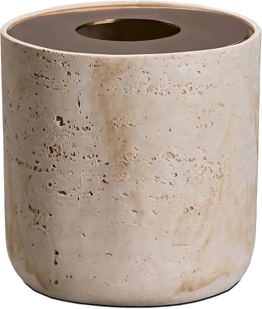 Natural Travertine Textures Mini Trash Can with Rose Gold Stainless Steel Lid, Mini Countertop Tr... | Amazon (US)