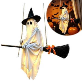 Light-Up Flying Ghost on Broomstick with Witch Hat, 5 FT DIY Hanging Swing Ghost Decor, Halloween Lighted Decorations for Lawn Patio Porch Backyard Front Yard Haunted House $39.99

 | Walmart (US)