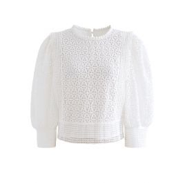 Full Floral Cutwork Crochet Top in White | Chicwish