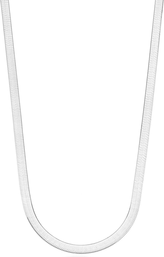 Miabella 925 Sterling Silver Italian Solid 4.5mm Flexible Flat Herringbone Chain Necklace for Men... | Amazon (US)