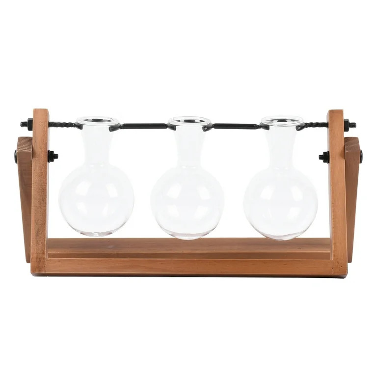 Better Homes & Gardens 11.3 in L x 4.3 in W x 5.5 in H Glass and Wood Propagation Vase Station Se... | Walmart (US)