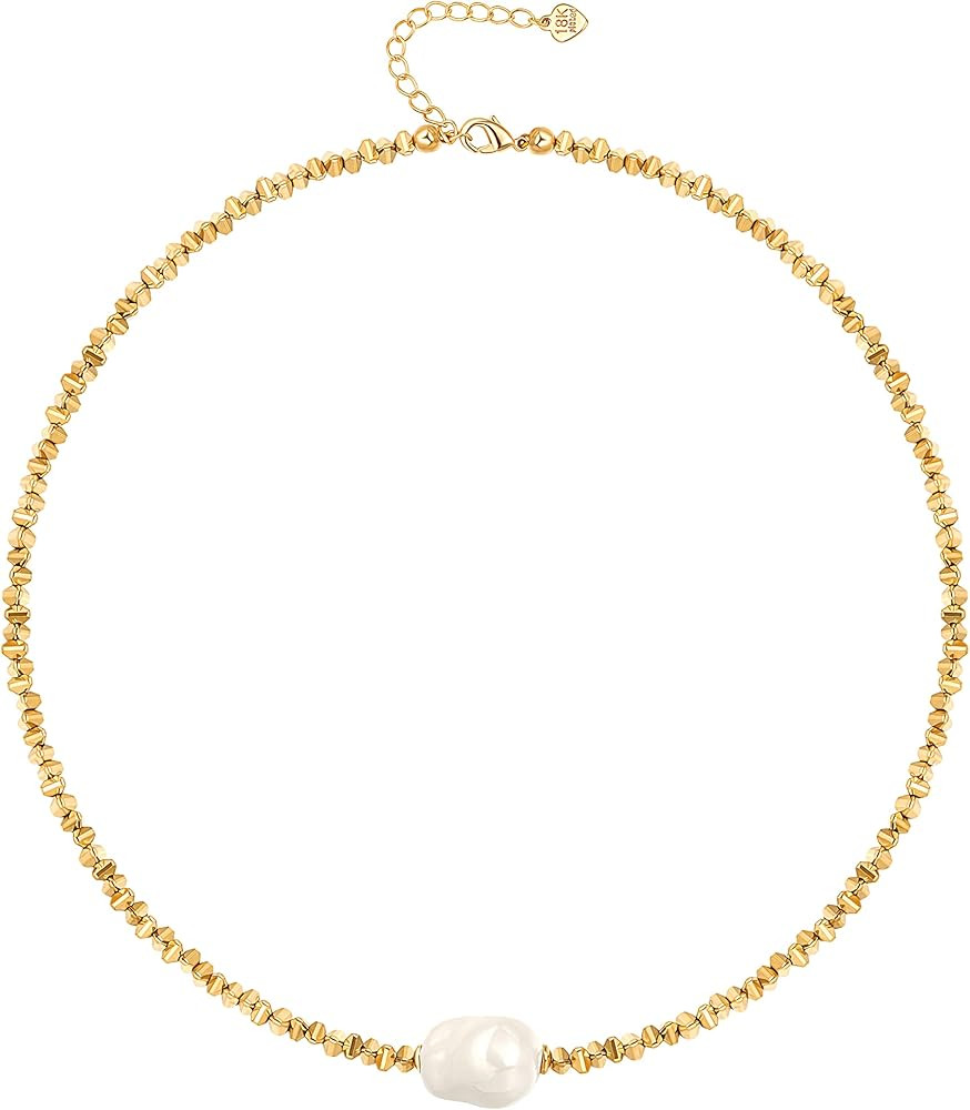 PEARLADA Turquoise Beaded Choker Necklace Chakra Stone Necklace Adjustable | Amazon (US)