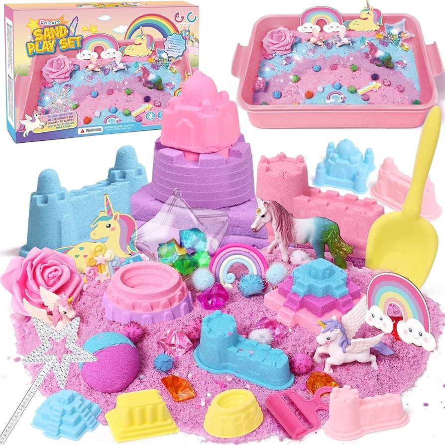 G.C Unicorn Sensory Bin for Girl Kid Toy, Play Sand Art Kit 108pcs with Sandbox, 2lb Color Sand, ... | Amazon (US)