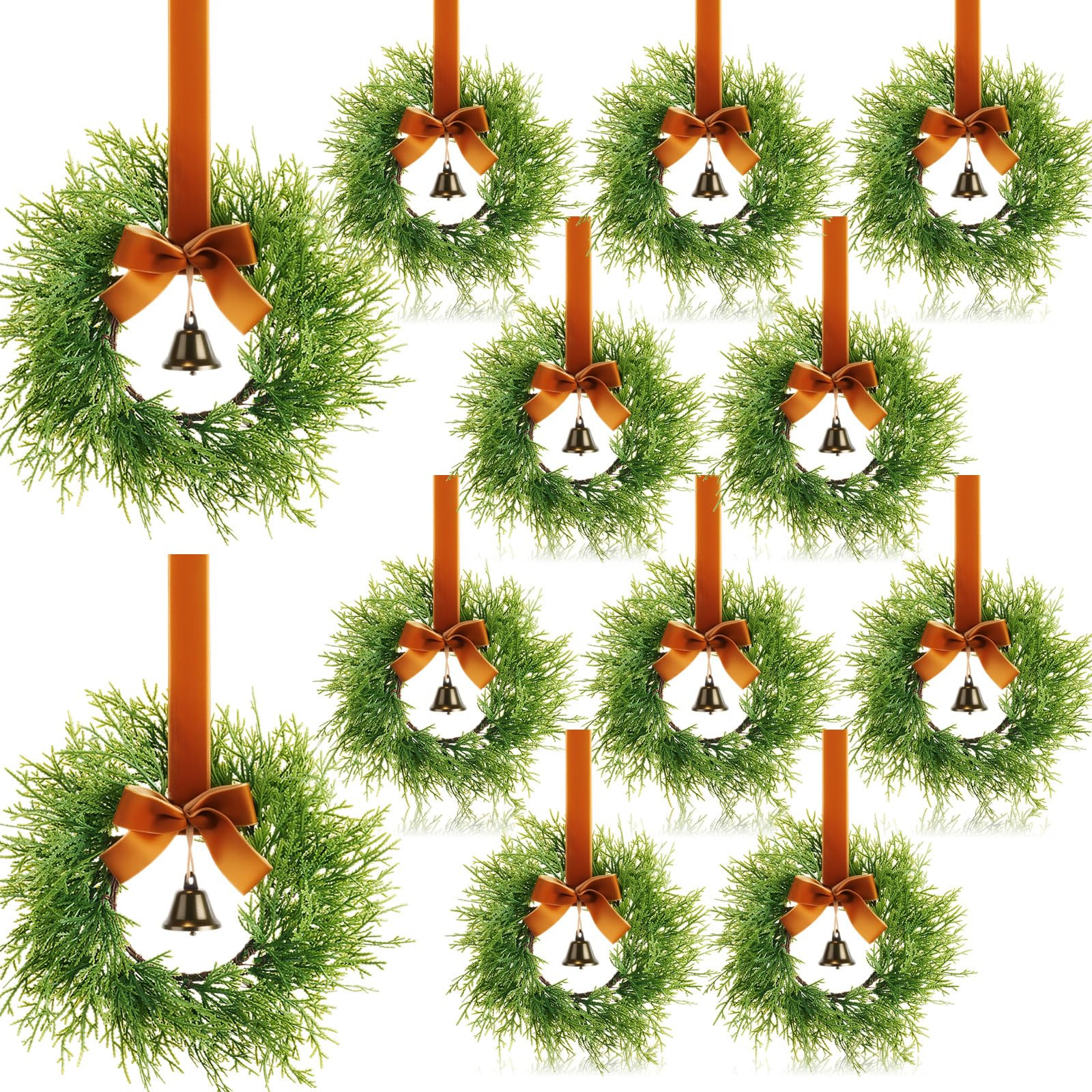 12 Christmas Kitchen Cabinet Wreaths with Velvet Ribbon Bell Mini Christmas Hanging Cabinet Doors... | Amazon (US)