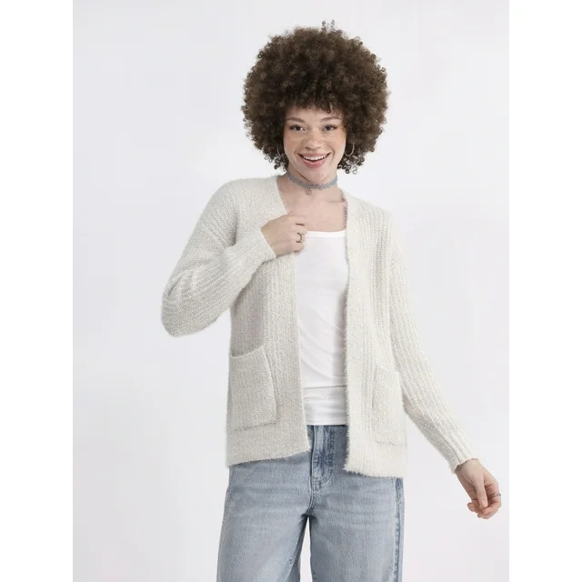 No Boundaries Shaker Open-Front Cardigan with Pockets, Women's | Walmart (US)