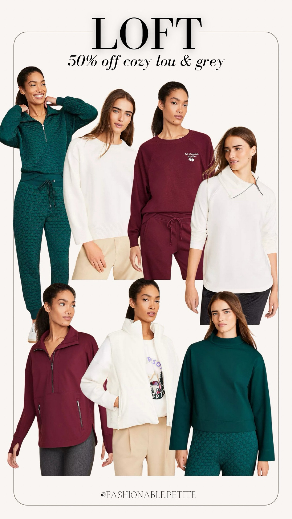 Cozy outfits for winter from Lou & grey! I love the burgundy hot cocoa sweatshirt and sweatpants. 
Lounge set. Cozy outfit. Zip up. Quarter zip. Sweatshirt. Vest. Winter outfit 

#LTKSaleAlert