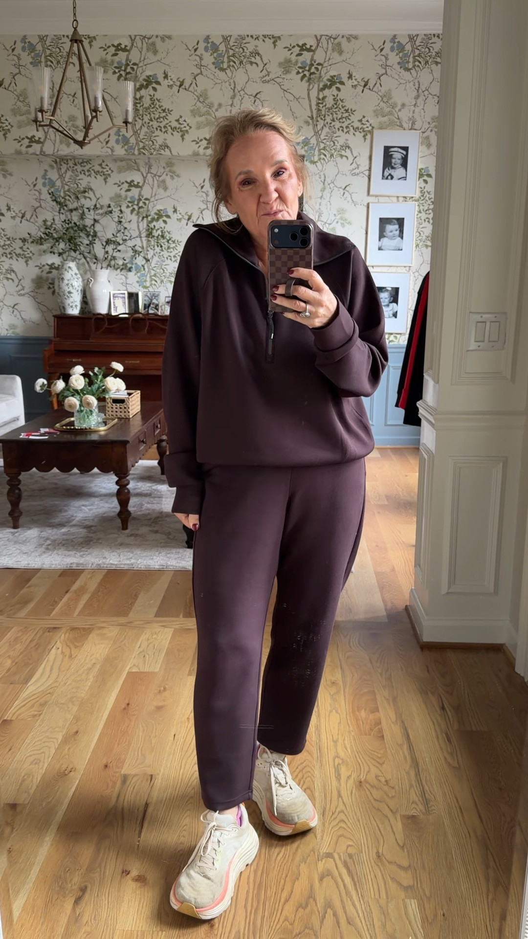 Spanx 30% off sitewide! 
1/2 zip it’s true to size. This one is a large because I wanted it hanging lower on my hips.
The truffle brown color comes in several of their pieces, including these slim straight pull on pants. I’m wearing a petite medium in all the bottoms. They also have a wide leg pant as well.

#LTKFindsUnder100 #LTKCyberWeek #LTKOver40