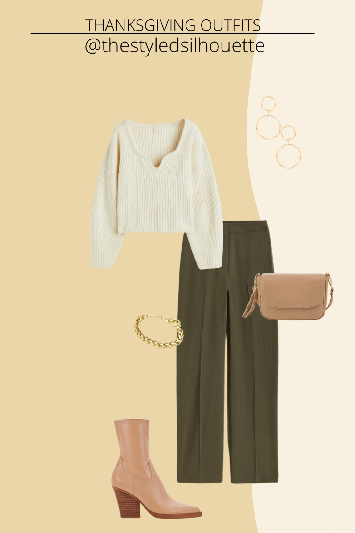 Thanksgiving outfit// green trousers// cream cropped sweater// tan booties// tan purse// gold hoops// gold bracelets

#LTKHoliday #LTKSeasonal #LTKstyletip