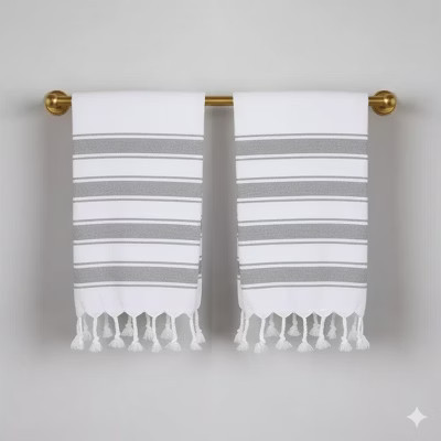 Folkulture Hand Towels with Hanging Loop, Set of 2 (16" x 30") Boho Hand Towel for Bathroom, 100% Cotton Decorative Towels with Tassels (Cabana Gray) | Target