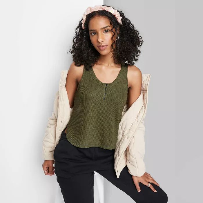 Women's Button Placket Waffle Tank Top - Wild Fable™ | Target