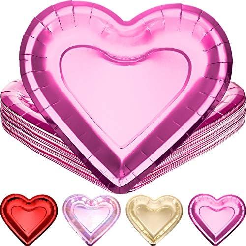 24 Pieces Thick Heart Shaped Paper Plates Disposable Party Plates 10.6 Inch Large Size Dinnerware... | Amazon (US)