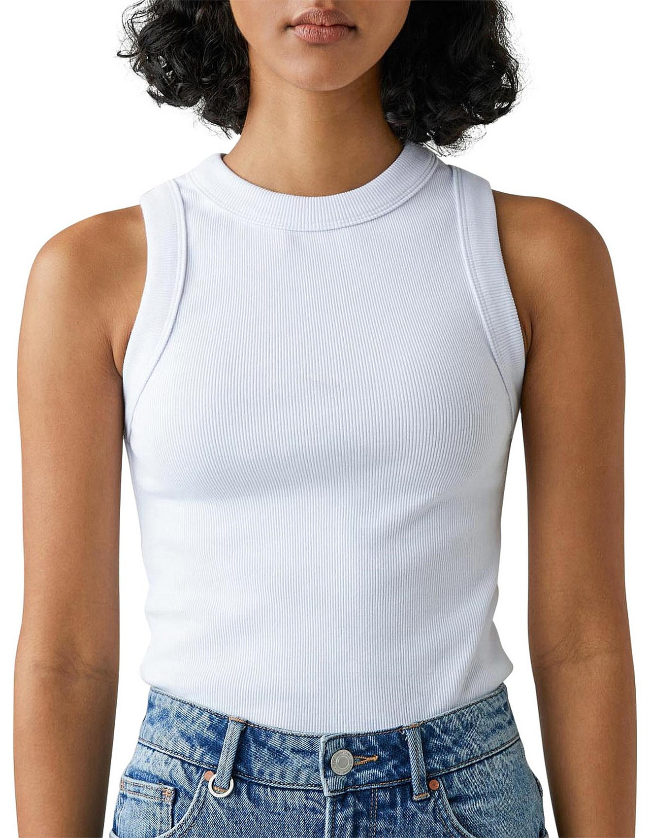 Jonesy Rib Cotton Singlet Bark | David Jones (Australia & New Zealand)