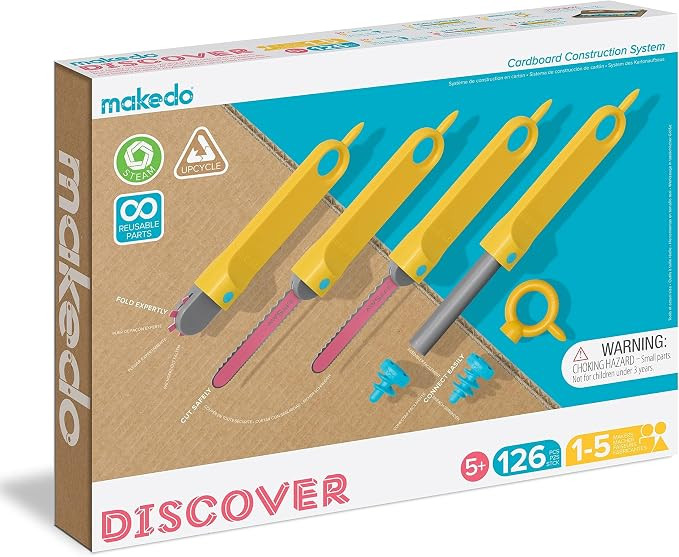 Makedo Discover | 126 Piece Cardboard Construction Toolbox for 1-5 makers | STEM and STEAM Educat... | Amazon (US)