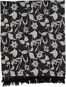 Creative Co-Op Recycled Cotton Printed Floral Pattern and Fringe Blanket Throw, Single, Black | Amazon (US)