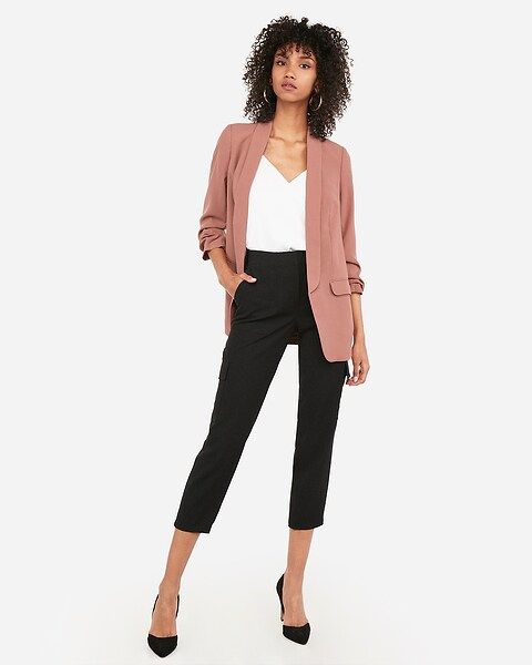 ruched sleeve boyfriend blazer | Express