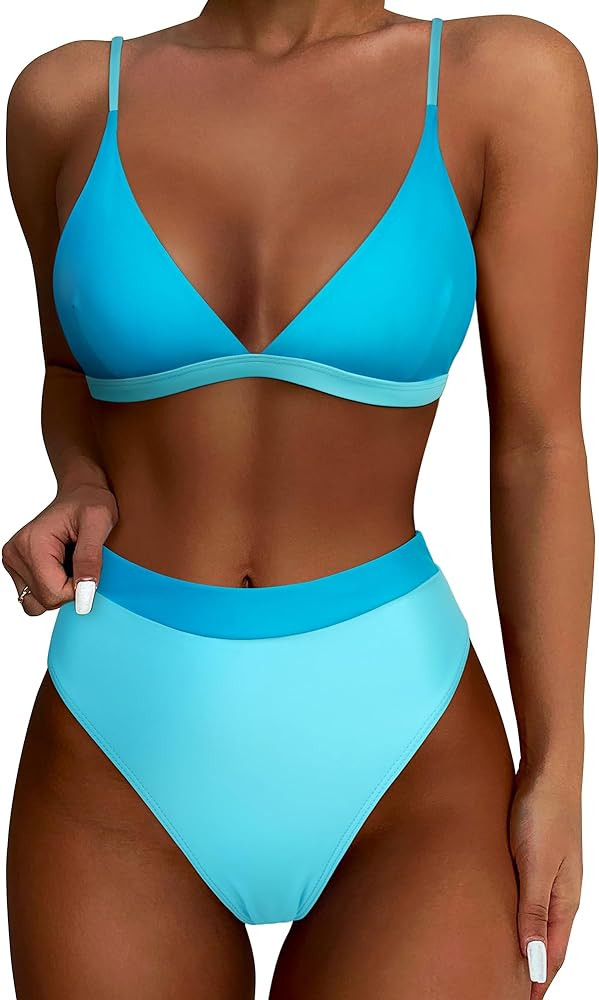 SUUKSESS Women High Waisted High Cut Bikini Set Sexy Triangle Two Piece Swimsuits | Amazon (US)