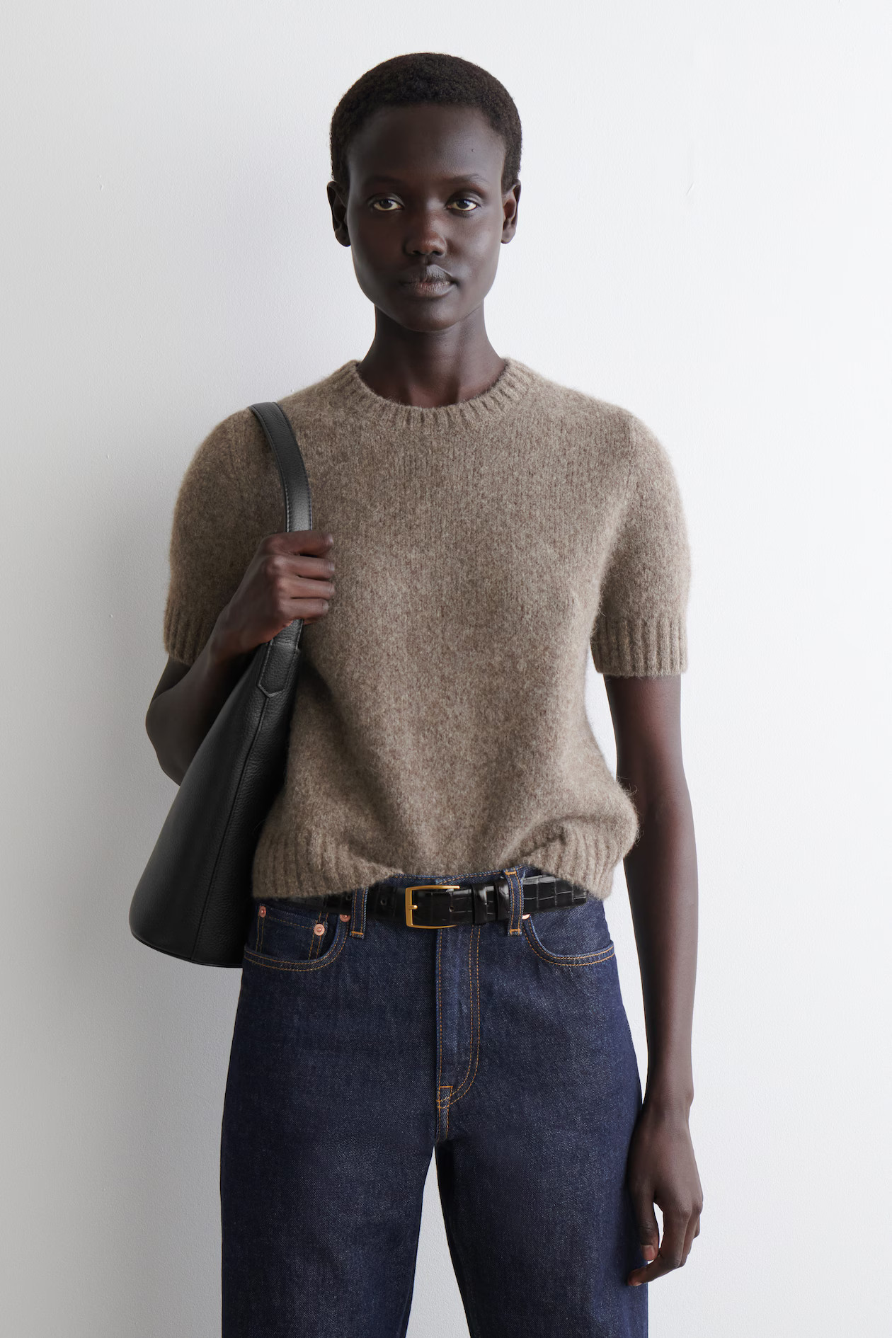 KNITTED ALPACA-BLEND T-SHIRT - TAUPE MÉLANGE | COS GB | COS UK