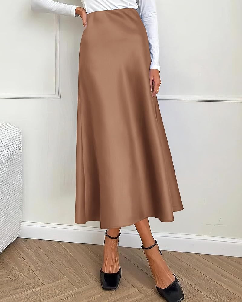 BTFBM 2025 Womens Summer Fall Long Satin Skirt Silk Elegant High Waist Cocktail Party Wedding Flo... | Amazon (US)